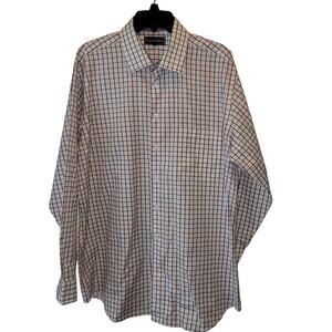 PAUL FREDERICK Dress Shirt Red White Blue Plaid 2-Ply Cotton Contrasting Cuff 17